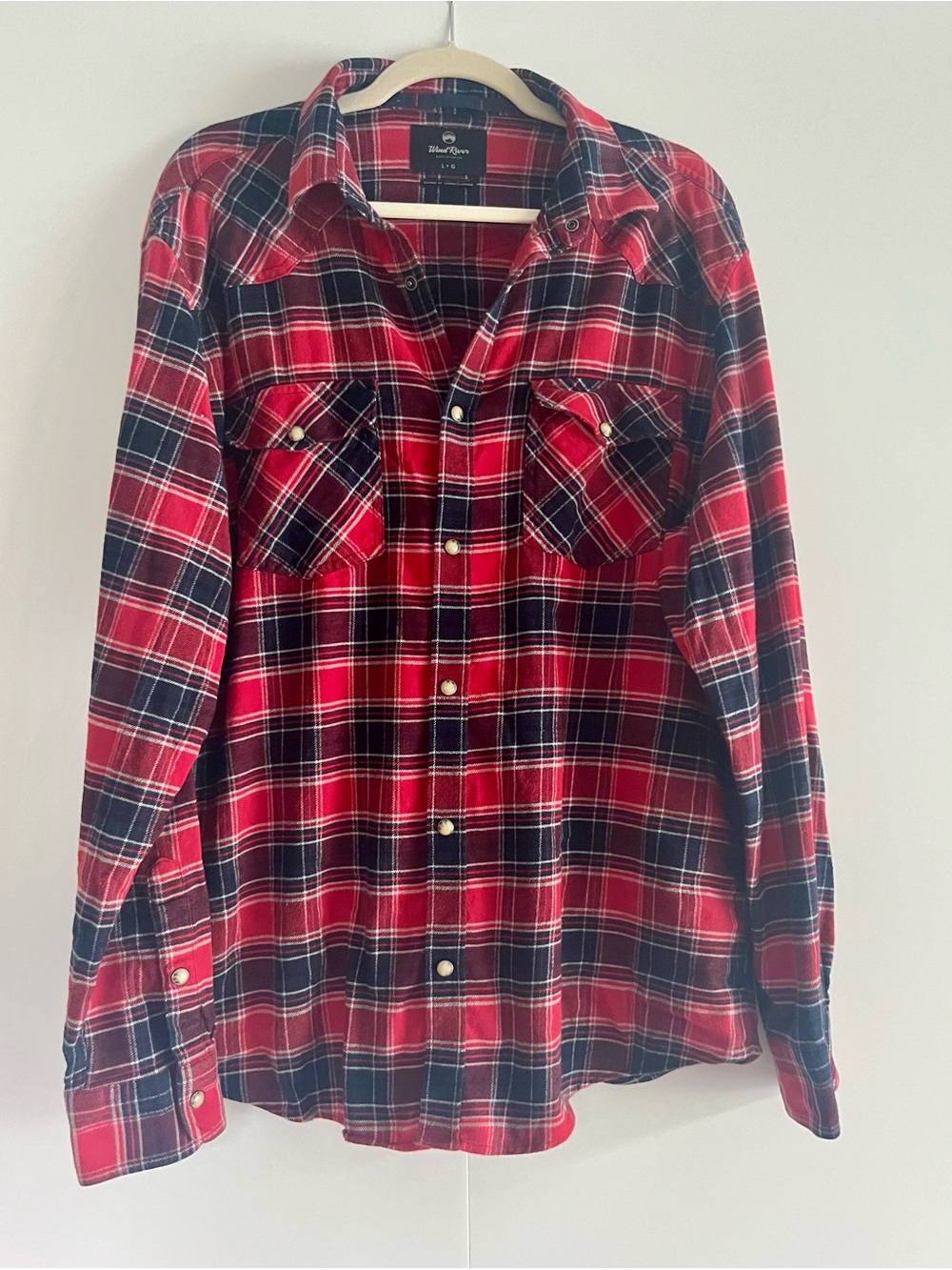 Men’s Large Wind River Plaid Flannel Western Style Shirt with Snaps